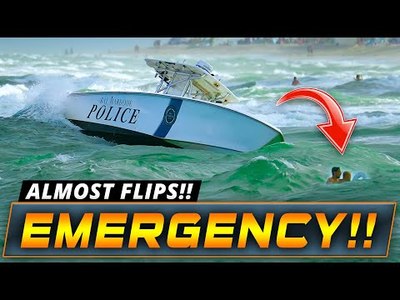 POLICE BOAT ALMOST FLIPS DURING DANGEROUS RESCUE AT HAULOVER INLET !! | WAVY BOATS